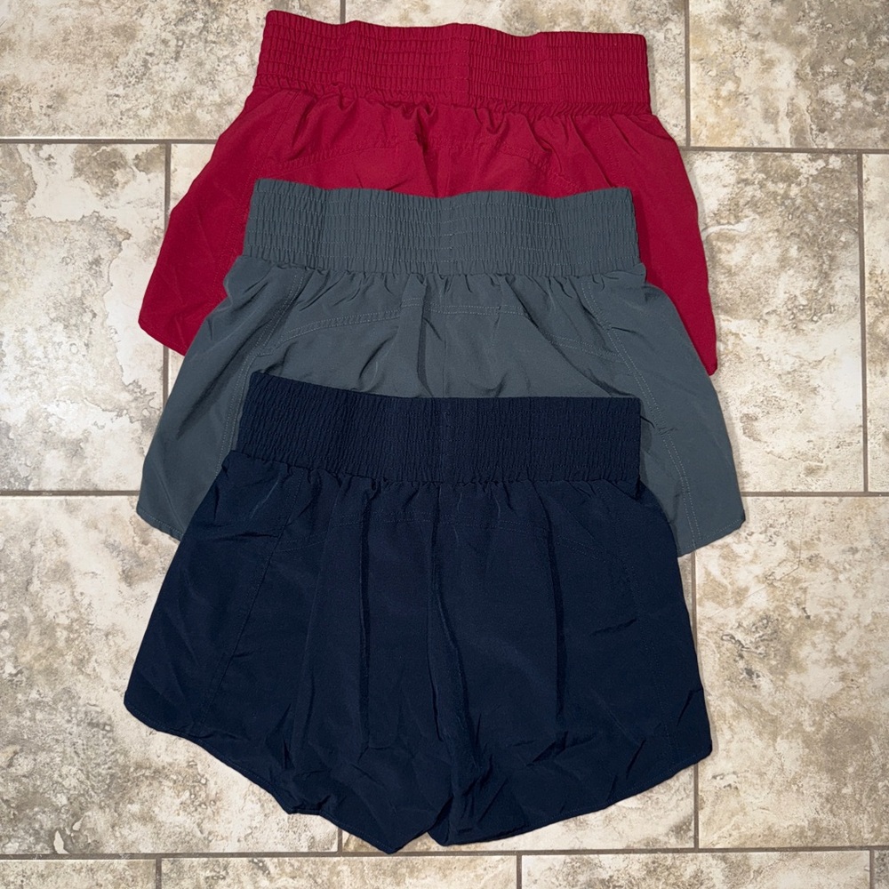 High Waist Workout Shorts - Red, Gray, and Black